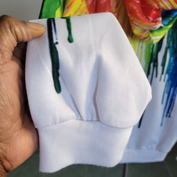 NWT - Rainbow Print on White Cotton Unisex Hoodie – Size Large - Picture 8 of 14